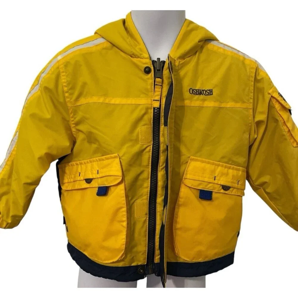 Oshkosh B'gash Genuine Puffer Coat Size 24M Yellow Full Zip Fleece Lined Hooded